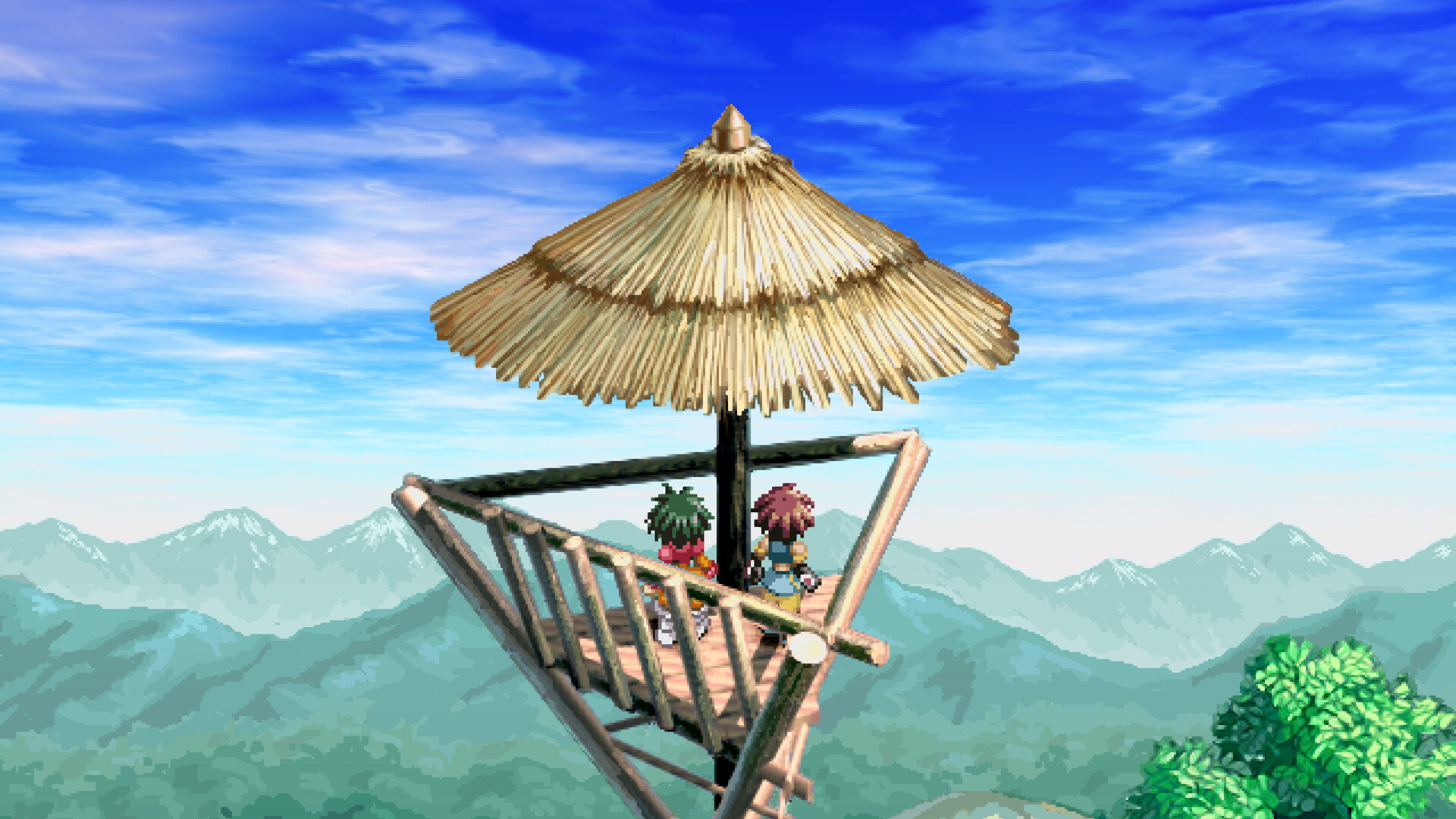 Official Tales of Eternia Remastered scene with the party on a high outdoor lookout.